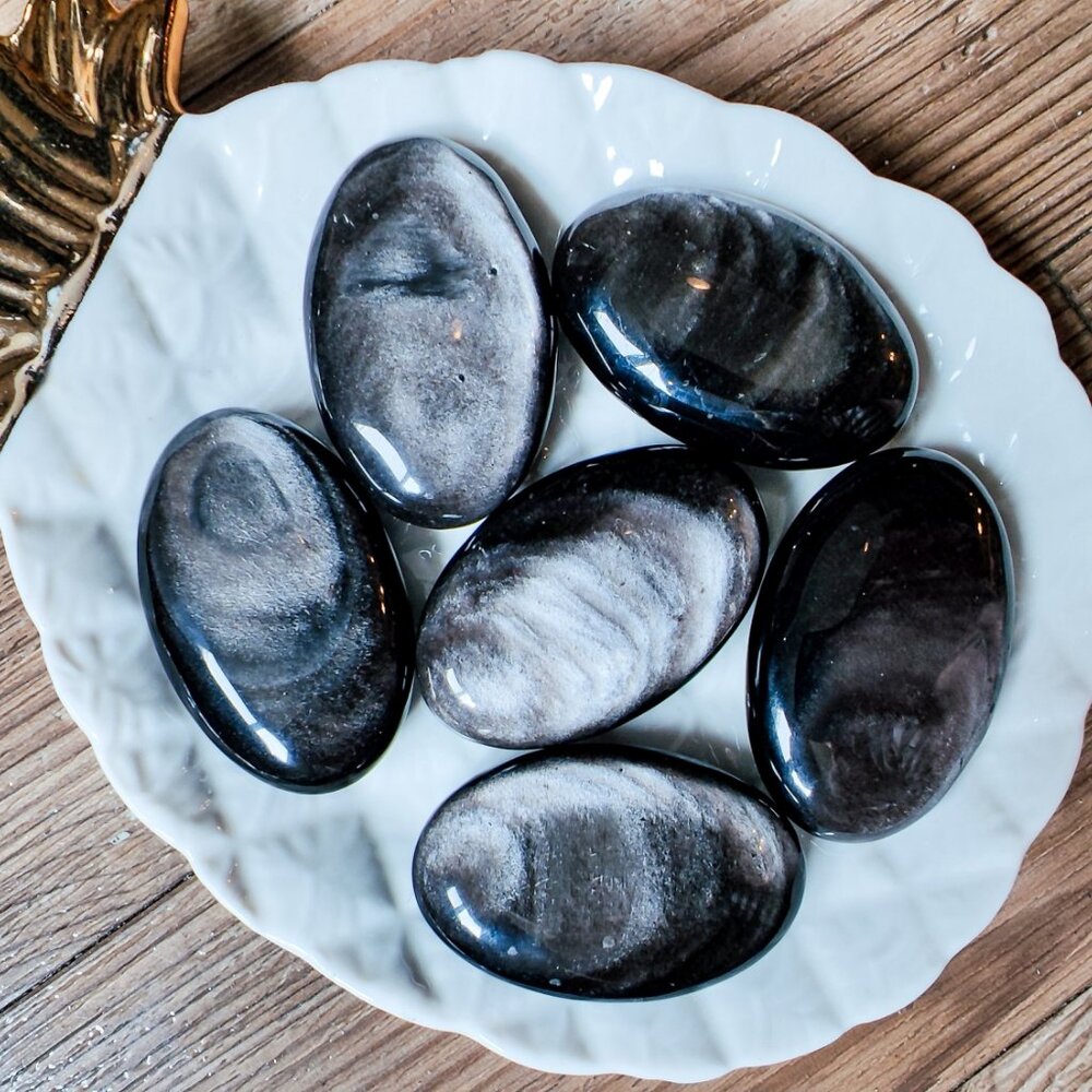 Silver Sheen Obsidian Palm Stone